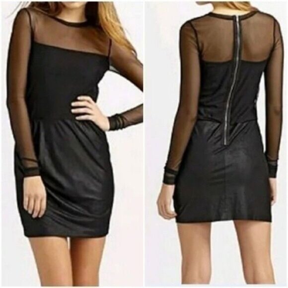 BCBGMaxAzria Dresses & Skirts - BCBGMAXAZRIA / Black Mesh Long Sleeve Fitted Short Mini Dress Sz XS